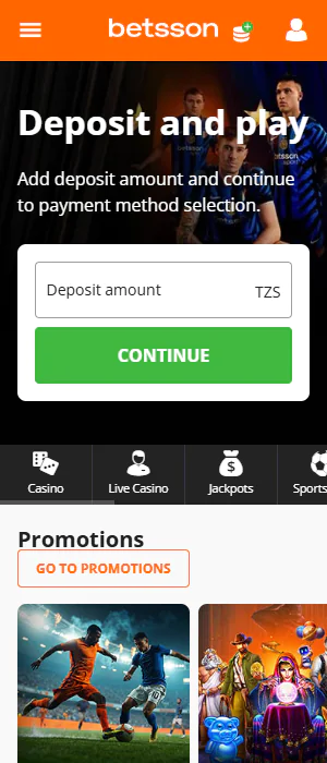 Home screen of the Betsson Tanzania mobile app