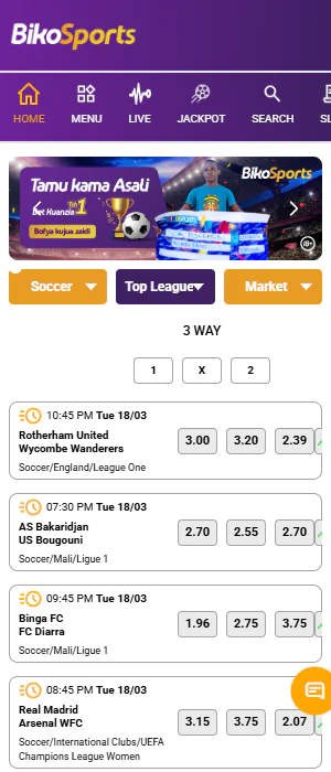 Home screen in the BikoSports App