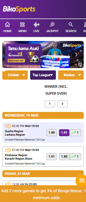 Players from Tanzania can bet on cricket through BikoSports app