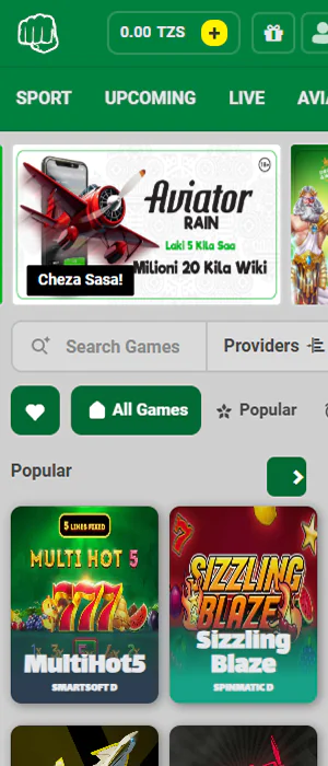 Casino games section of the GwalaBet Tanzania app