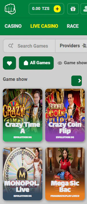 Live casino is one of the sections of the GwalaBet Tanzania app