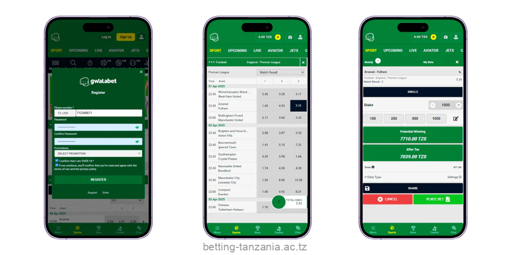 Instructions for betting on sports on the GwalaBet app
