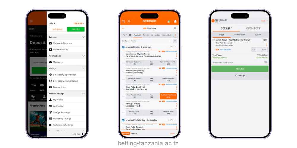 Tanzanian bettors can easily place real money bets through the Betsson mobile app