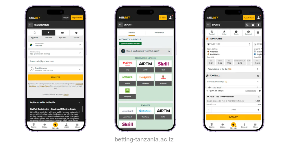 Players from Tanzania can play on the Melbet app for real money after registration and deposit