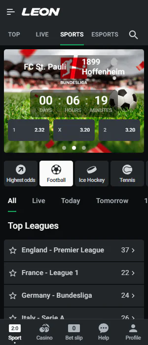 Sports disciplines and matches in the Leon Bet Tanzania app