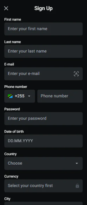 Leon Bet application registration form