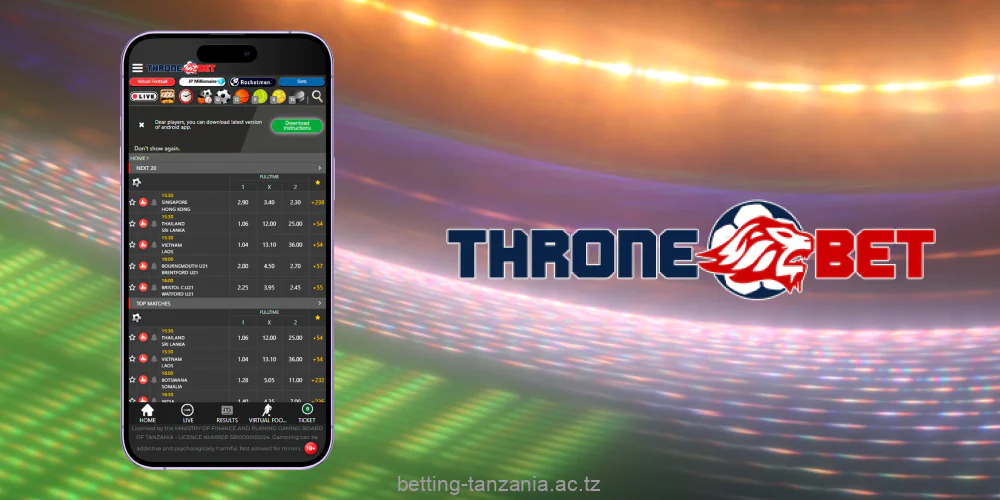 Key features of the popular Throne Bet app in Tanzania
