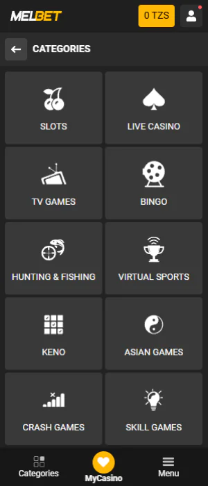 The Melbet app has all categories of casino games, just like the website