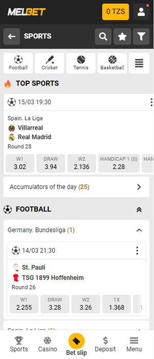 Betting on sports in the Melbet app