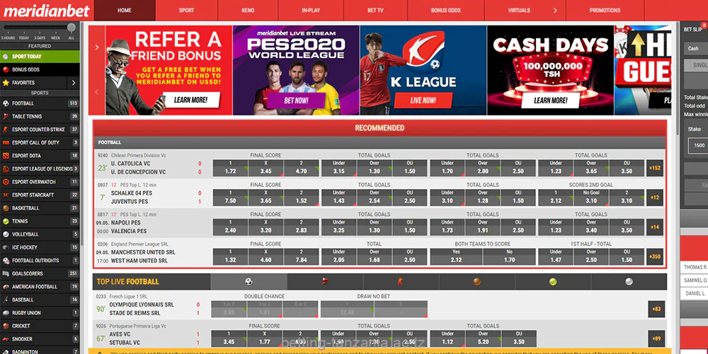 One of the advantages Meridianbet has over other bookmakers in Tanzania is the range of sports betting markets available