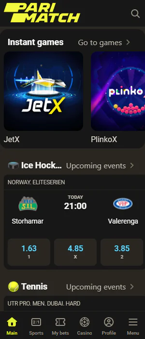Home screen of the Parimatch Tanzania application