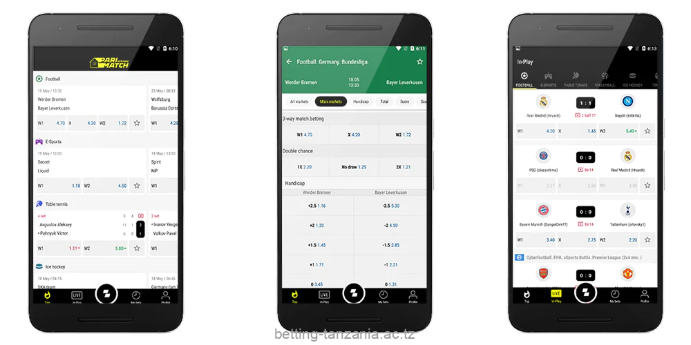 Betting options in Parimatch Tanzania mobile app