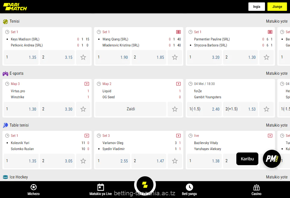 Parimatch Tanzania offers bettors a variety of sports betting options and markets