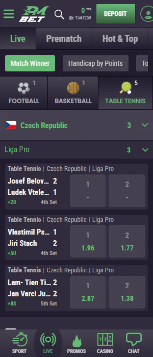 Tanzanian players can bet on table tennis in live mode on the Pmbet app