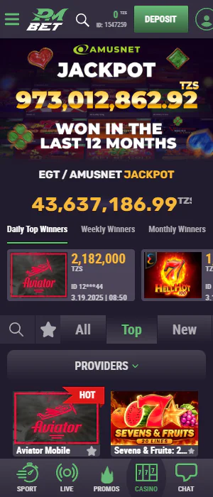 Casino section of the Pmbet Tanzania app