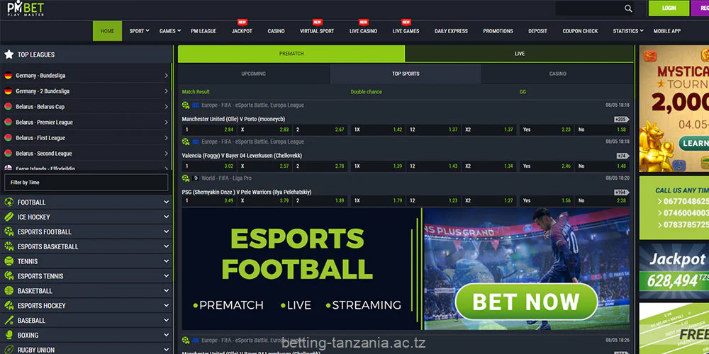 Sports betting markets at Pmbet Tanzania