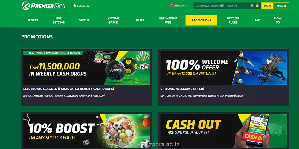 Premier Bet provides customers from Tanzania with different types of bonuses and promotions