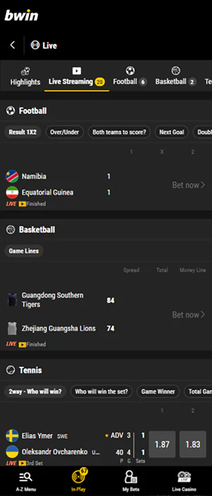 Live streaming is available via the Bwin app