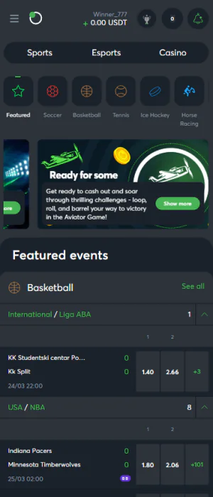 Sportsbet app home screen