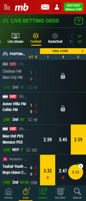 Tanzanian bettors can bet live via the Meridianbet app