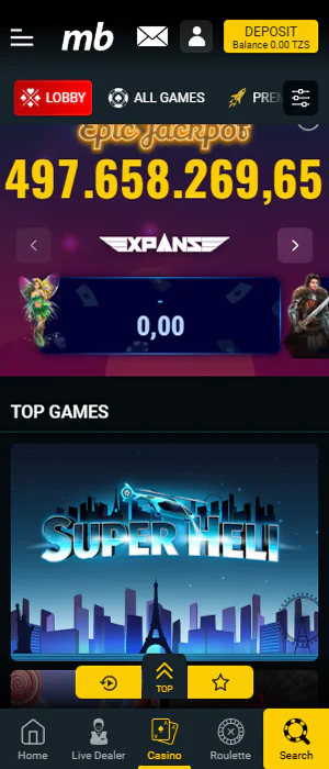 Casino games in the Meridianbet Tanzania app