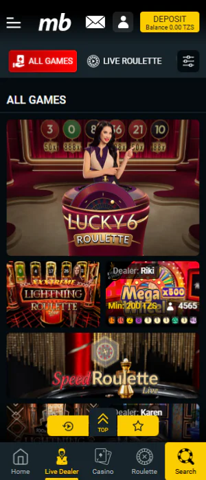 Players from Tanzania can play live dealer casino games on the Meridianbet app