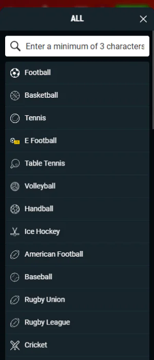 Meridianbet application has a convenient search by sports disciplines