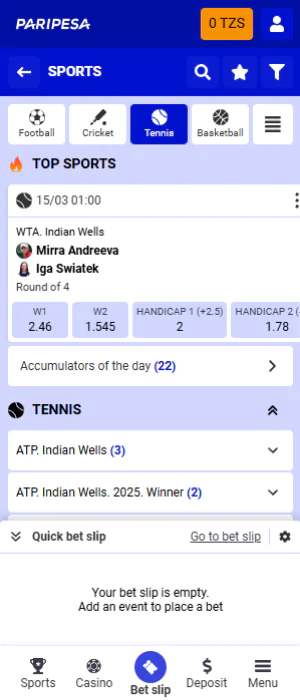 Sports markets for betting in the PariPesa app