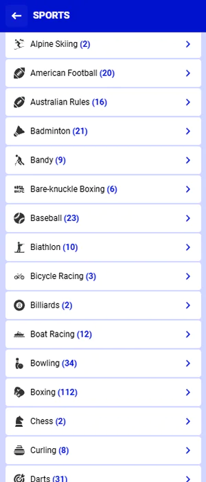 Catalog of sports disciplines for betting in the PariPesa Tanzania app