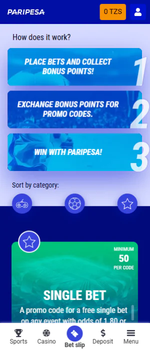 Promo Code Store in the PariPesa Tanzania app