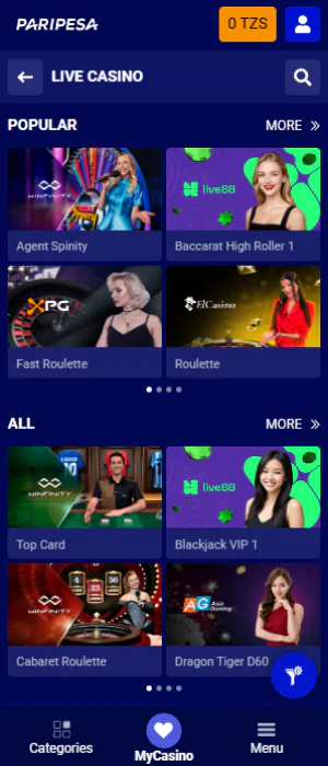 The PariPesa app allows players from Tanzania to play live casino games