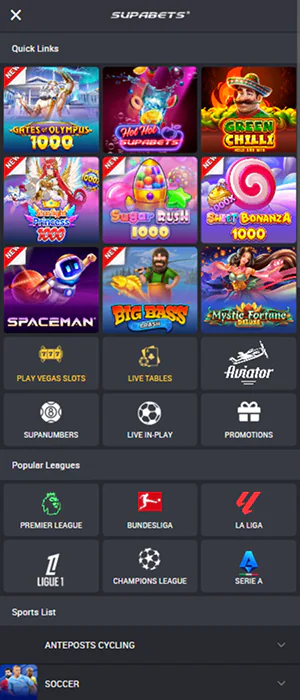 Casino games in the Supabets Tanzania app
