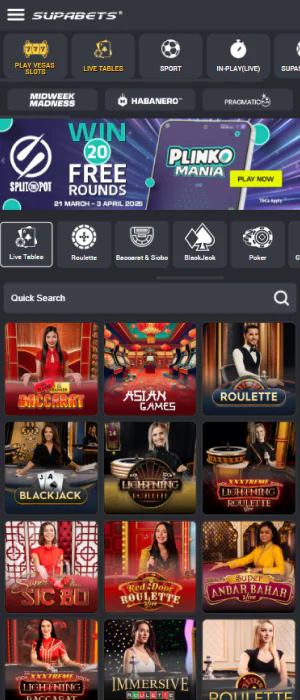 Casino games with live dealers in the Supabets Tanzania app