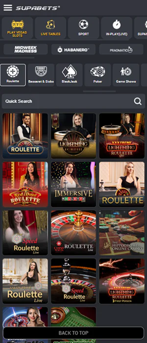 Roulette section of Supabets Tanzania app