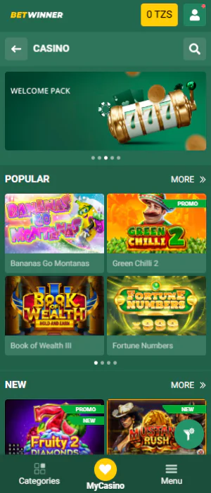 Betwinner Tanzania casino application section