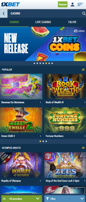 The 1xBet app contains an extensive collection of casino games