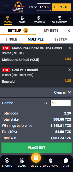 Various types of bets are available on the Sokabet Tanzania app