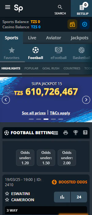 SportPesa app - home screen