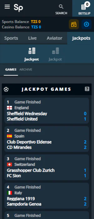 Jackpot section in the SportPesa app