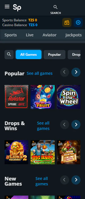 The casino games section contains an extensive collection of games available through the SportPesa app