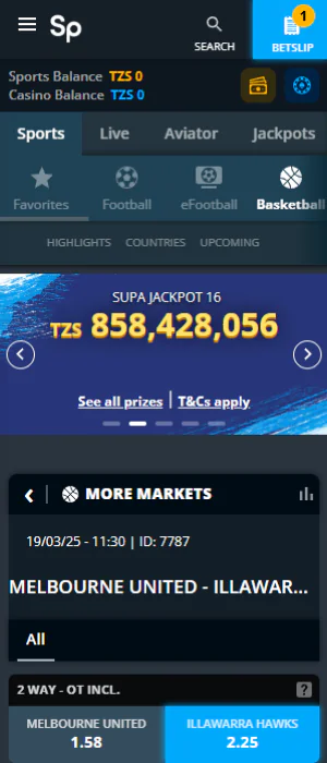 Sporting events for betting available through the SportPesa Tanzania app