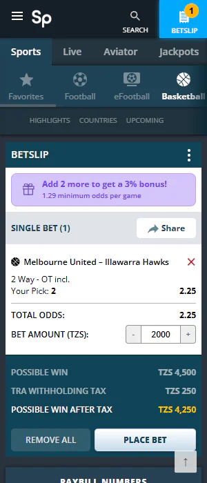 Making a bet in the SportPesa Tanzania app is easy