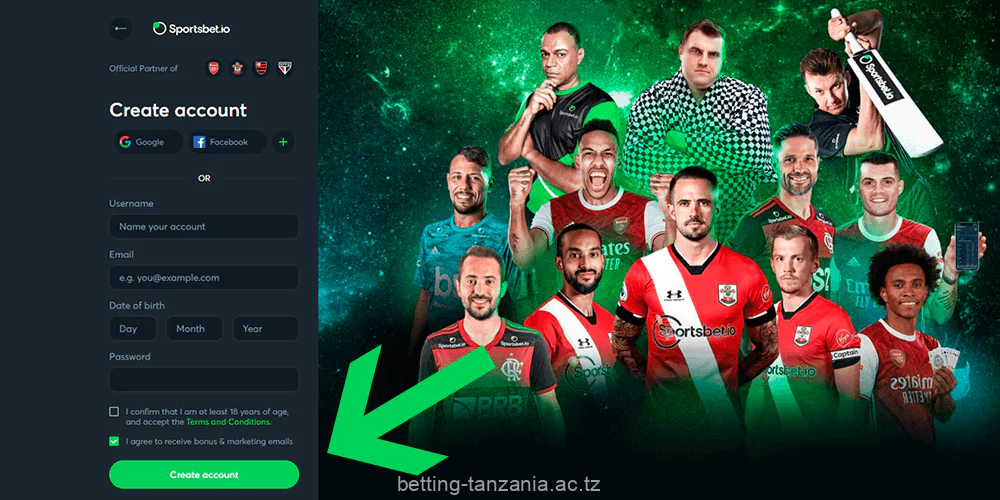 To register on Sportsbet.io, users from Tanzania should fill out a short questionnaire