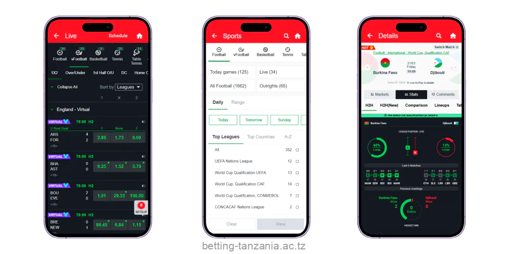 After logging into the Sportybet app and funding an account, users from Tanzania can access a variety of sports betting products