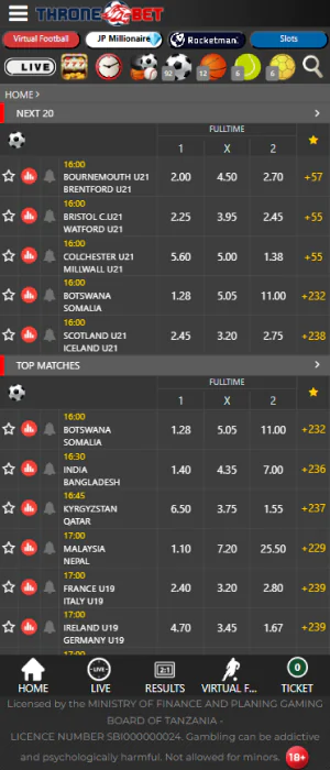 Throne Bet app home screen