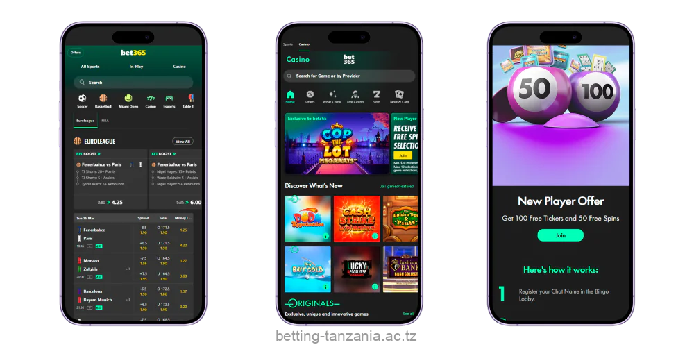 Bet365 offers several apps for Tanzanian users: for gambling, sports betting and authentication