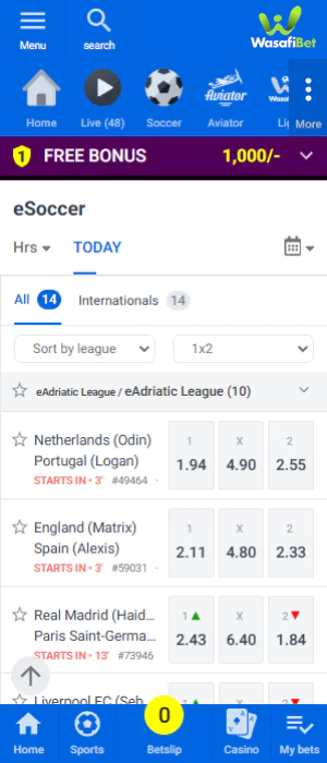 Tanzanian players can bet on eSoccer through the Wasafi Bet app