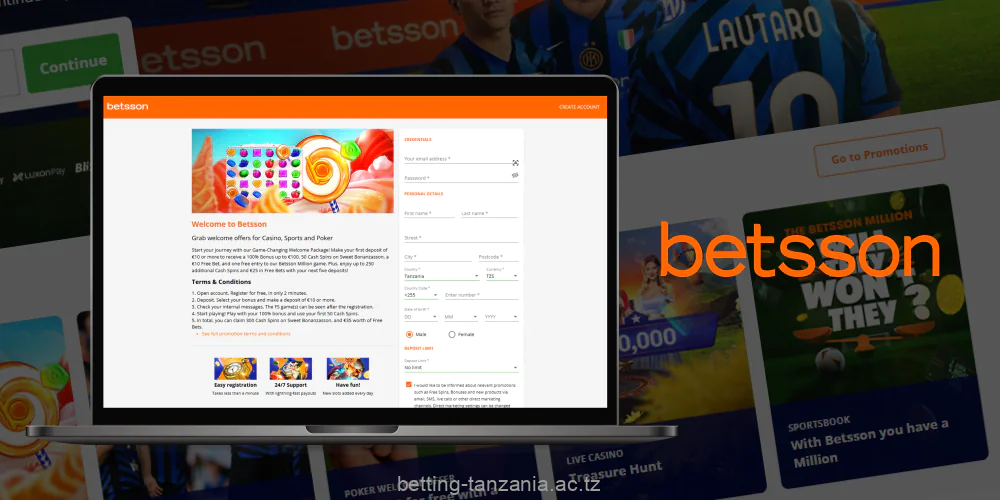 Users in Tanzania can access the full range of Betsson features by registering swiftly