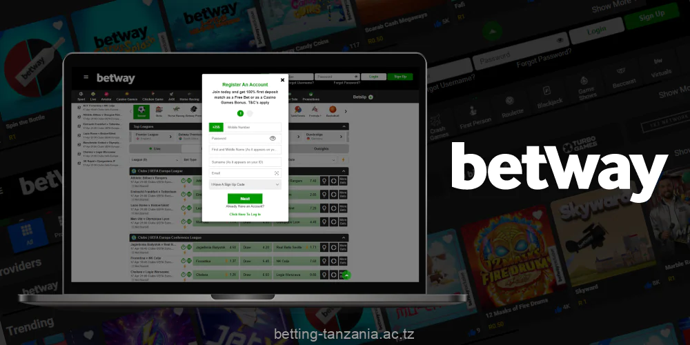 Signing up quickly with Betway gives users in Tanzania full access to all platform features