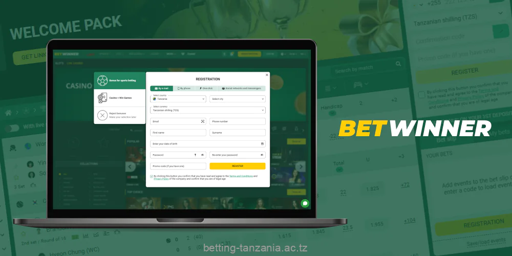 Tanzanian users can sign up with Betwinner through any of the available registration options